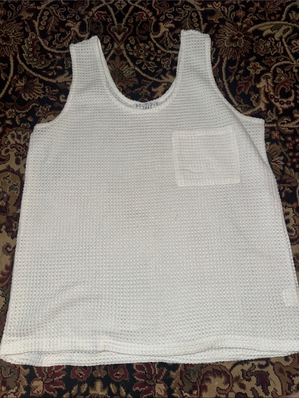 White Textured Tank Top with Pocket